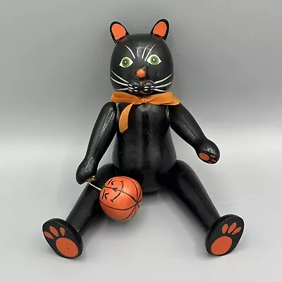 Vtg Halloween Black Cat Jack O Lantern Pumpkin Midwest Cannon Falls Wood Jointed • $42.99