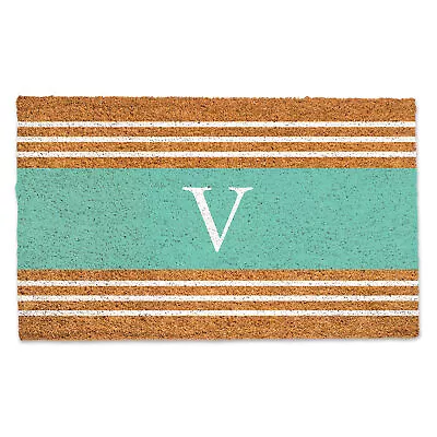 Creative Products Teal Monogram Stripe - V 30 X 18 Door Mat • $50.99