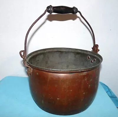 Antique Vtg ROLLED EDGE COPPER MILKING BUCKET~ Metal Bale~Wood Handle~9.25 X 6 • $19.99