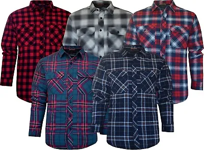 Mens Padded Lumberjack Shirt Jacket Quilted Lined Flannel Check With 4 Pockets • £16.95