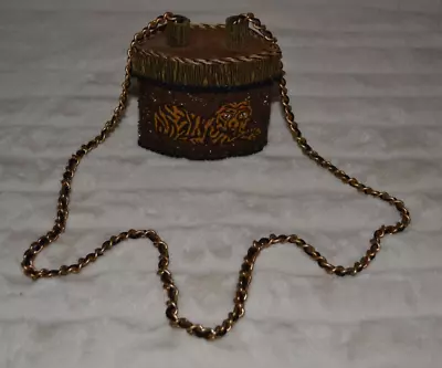 Mary Frances Vintage Paper Mache Box Gold/black Chain Tiger Handbag Crossbody • $49.99