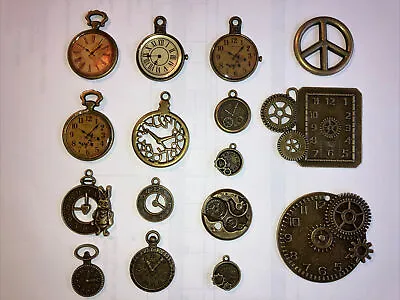 Steampunk Journal Clock Watch Face Charms Necklace Pendant Jewelry Making 16 Pcs • $12.95