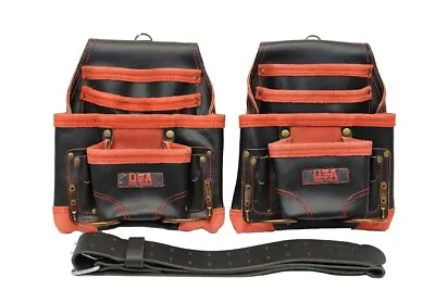 14 Pocket Top Grain Leather Framer Carpenter Fastener Tool Bag Belt Tool Rig Set • $47.86