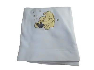 Disney Baby Classic Pooh Honey Pot Bees Blue Baby Blanket Fleece READ USED • $14.99