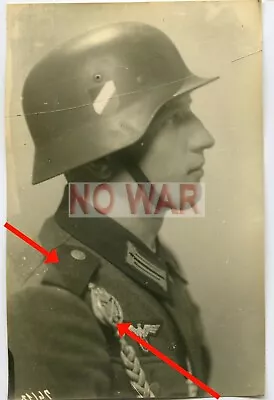 WWII ORIGINAL GERMAN WAR PHOTO WEHRMACHT SOLDIER W HELMET & Marksmanship Lanyard • $49.99