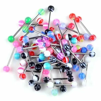 £2.99 • Buy Tongue Bars Surgical Steel Barbell Rings Body Piercing Mixed Ball Jewellery