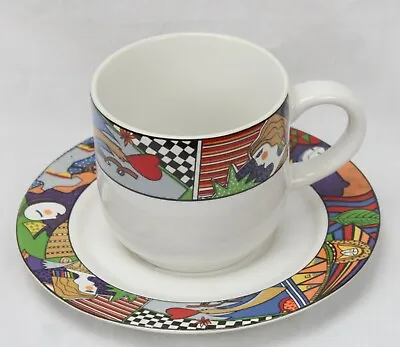 4 Vitromaster Metropolitan Cup & Saucer Sets Art Deco Pop Vtg '91 Coffee Tea • $22