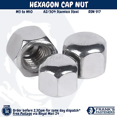 🇬🇧 HEXAGON CAP NUT M3 M4 M5 M6 M8 M10 M12 In A2 Stainless Steel | DIN 917 • £3.24