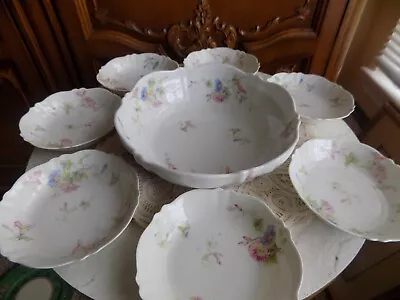 Antique Limoges Theodore Haviland Fruit Bowl Set With Morning Glory Flowers • $50