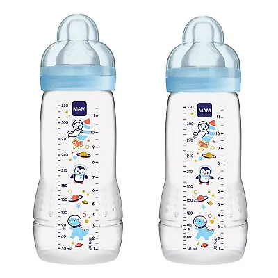 MAM Easy Active Baby Bottle Fast Flow Twin Pack - 330ml X 2 Blue • £15.99