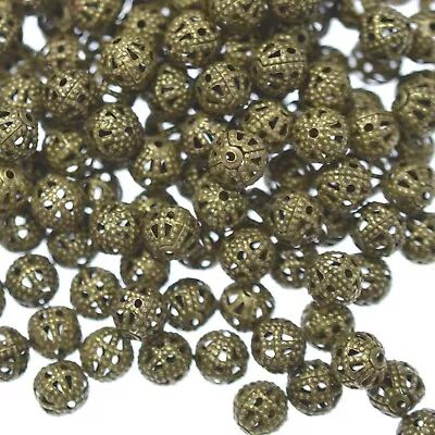 Bulk Victorian Steampunk Rustic Antique Brass Filigree Round 4mm Beads 100 Pcs • $9.95