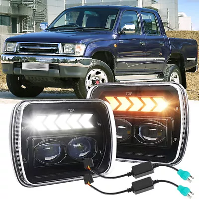 Pair 7x6'' 5x7'' LED Headlights Halo DRL W/Adapters For 1983-2004 Toyota Hilux • $77.99