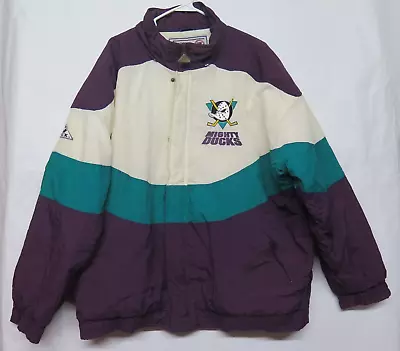 VINTAGE ANAHEIM MIGHTY DUCKS 90s APEX ONE WAVE NHL HOCKEY JACKET ADULT XL RARE • $148.71