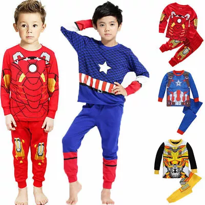 Kids Boys Marvel Pajamas Nightwear Clothes Outfits Long Sleeve Sleepwear Set • $19.75