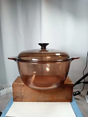 Vintage Corning Ware Visions Pyrex Amber 4.5L 5 Quart Dutch Oven Stock Pot W/Lid • $40