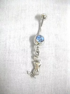 SEXY BACK SIDE VIEW MERMAID SEA MYTH SAILOR CHARM 14g BLUE CZ BELLY NAVEL RING • $5.99