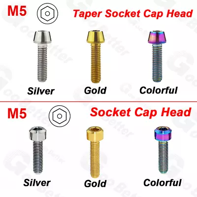 M5 Titanium Bolts Taper Socket Cone Head Screw Hex Allen Key Ti Cap Head Screws • $3.29