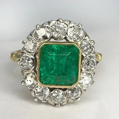 3Ct Lab Created Columbian Emerald Cluster Engagement Ring 14K Yellow Gold Plated • $135.99