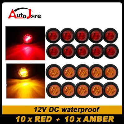 12V Red Amber Side Marker Lights Truck Trailer Round 3/4 LED Bullet Light New • $14.19