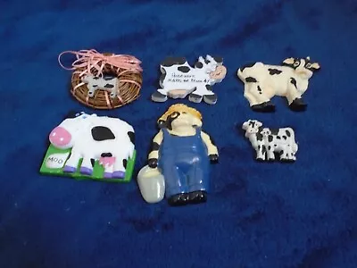 Lot Of 6 Cow Magnets Various Sizes & Themes • $7.89