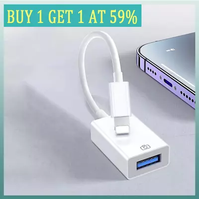 For Apple IPhone IPad 8 Pin To USB A Female Card Reader Camera OTG Adapter Cable • £3.78