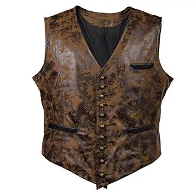 Men Steampunk Cosplay Costume Vest Jacket Button Faux Leather Cowboy Waist Coat  • $46.42