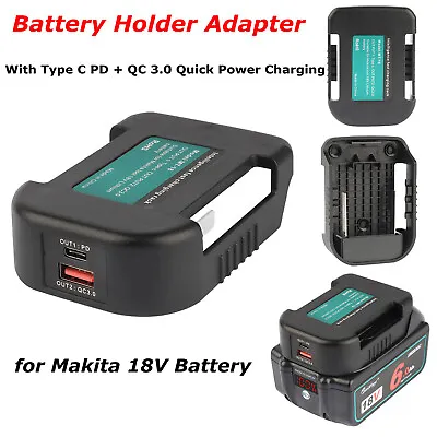 £9.65 • Buy For Makita 18V Battery Adapter Mount Belt Holder W/Fast Type C USB Power Charger