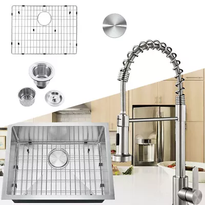 23  Kitchen Sink Single Bowl Undermount Stainless Steel Handmade Sink W/ Faucet • $179