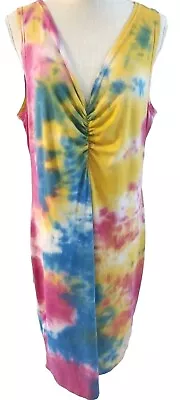 Mlle Gabrielle Size 2x Super Soft Tie Dye Shirred Bust Colorful Tank Dress  • $15