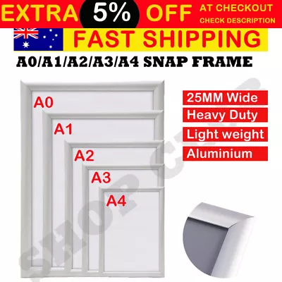 A0 A1 A2 A3 A4 PREMIUM Aluminum Snap Poster Frame Sign Holder Wall Mount Silver • $32.90