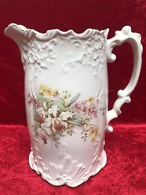 Antique Victorian Art Nouveau 8.5''Floral & Relief Scroll Jug/Pitcher C.1900 • £14.99