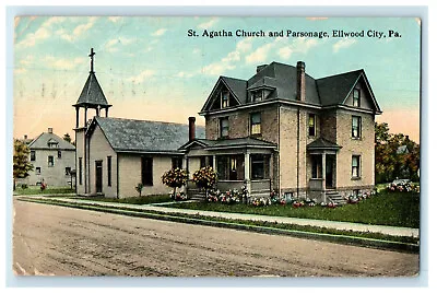 1913 St Agatha Church And Parsonage Ellwood City Pennsylvania PA Postcard • $14.98