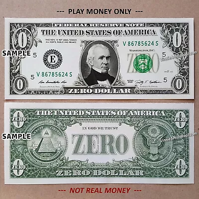 Zero Dollar Bill Funny Play Money Novelty • $9.95