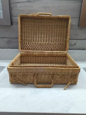Vintage Wicker Suitcase Style Picnic Basket With Handles And Closures 16  X 11  • $24