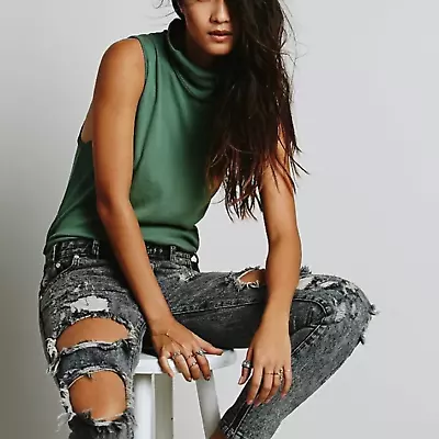 NEW Free People Tank Top Green Sleeveless Jersey  Mock Turtleneck Small Womens • $29