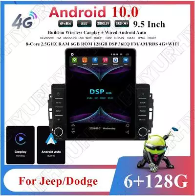 9.5'' Android 10 6+128G Car Stereo Radio GPS For Jeep Wrangler Compass Commander • $299.88