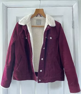 Ladies Cotton Denim & Co. Size 12 Red Cord Jacket With Fleece Lining • £8