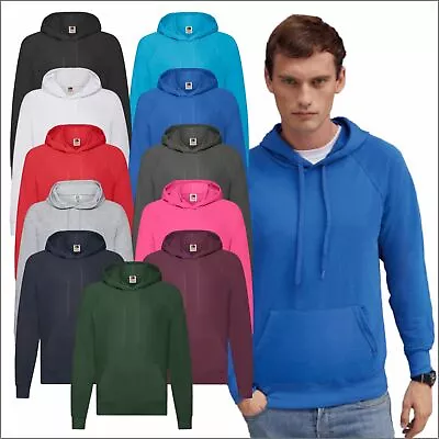 Fruit Of The Loom New Mens Hooded Sweatshirt Lightweight Raglan Sleeves Hoodies • £13.67