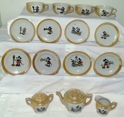 NM!DISNEY1930's17PIECE MICKEY MOUSE CHINA TEA SET MATCHING GRAPHICS-LARGE SIZES! • $139.99