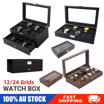 12/24Grids Watch Holder Box Carbon Storage Case Jewelry Display Organizer Gift • $38.99
