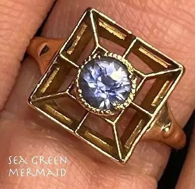 $579 • Buy 10k Yellow Gold 0.60 Ct Cornflower Blue Sapphire Spiderweb Ring. Deco