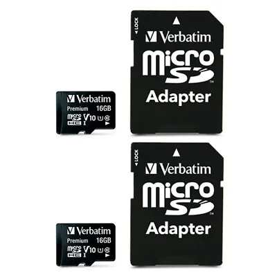 2PK Verbatim Micro SDHC 16GB Memory Card Class 10 Media Storage W/SD Adaptor • $30