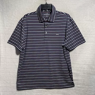 Vineyard Vines Golf Polo Shirt Mens Medium Polyester Blue Stripe Short Sleeve • $20.99