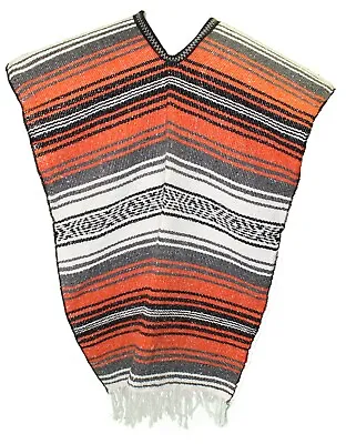 Traditional Mexican Poncho - Orange - ONE SIZE FITS ALL Blanket Serape Gaban • $27.99