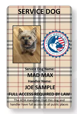 $7.99 • Buy Burberry Service Dog/Emotional Support/Therapy Dog ID Card 
