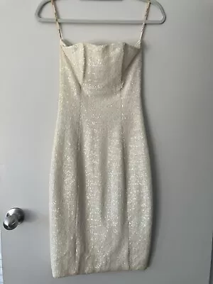 Wheels & Dollbaby Sequin Rita Dress White Cream Size 10 Strapless Corset Rare • $220