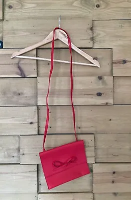 H&M Red Faux Leather Small Handbag / Shoulderbag With Bow • £4.99