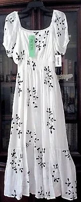 NWT Anthropologie Kindred Maxi Dress Embroidery Smocked On Off Shoulder SMLXL • $29.99