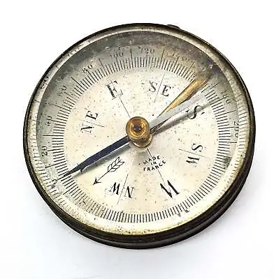 French Victorian Antique Brass Trail Compass Beveled Glass And Directional Stop • $36