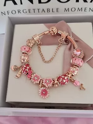 Genuine Pandora Bracelet  Rose Gold ALE MET+ Rose Gold Charms 19 Cm Pandora Box  • £84.99